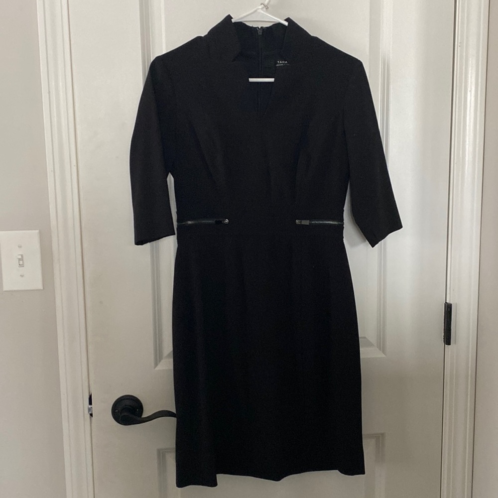 Tahari Fitted Black Dress Unique Neckline